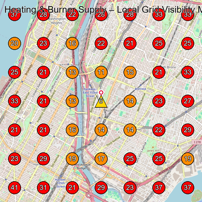 Heating & Burner Supply GeoGrid visibility map for Heating Contractor in Bronx